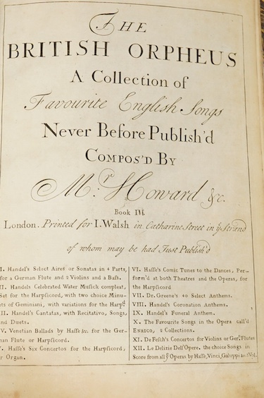 Apollonian Harmony: a collection of celebrated glees, catches, madrigals ... vols. II, III, IV and VI; engraved titles and frontispieces; contemp. calf backed marbled boards, 4to. printed for S.A. and P. Thompson, (ca.17